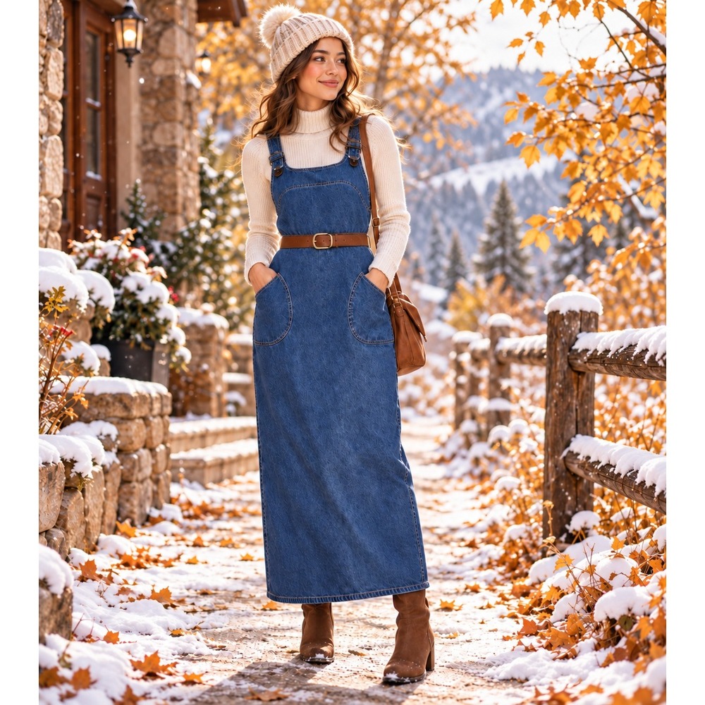 Faded Glory Denim Jumper Dress Small 4/6 100% Cotton Overall Midi *Flaw #1688